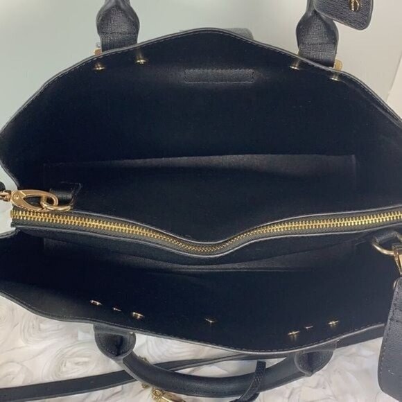 Dune London Black Faux Leather Large Satchel Bag, Gold Hardware, 14”x10” - Picture 7 of 8